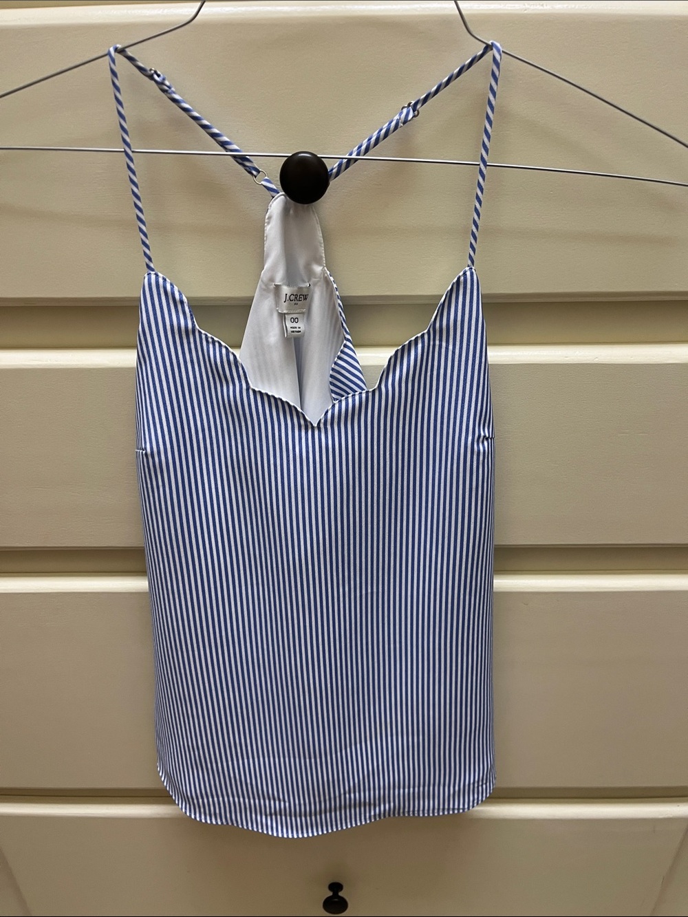 J. Crew Blue and White Striped Scallop-Front Cami
